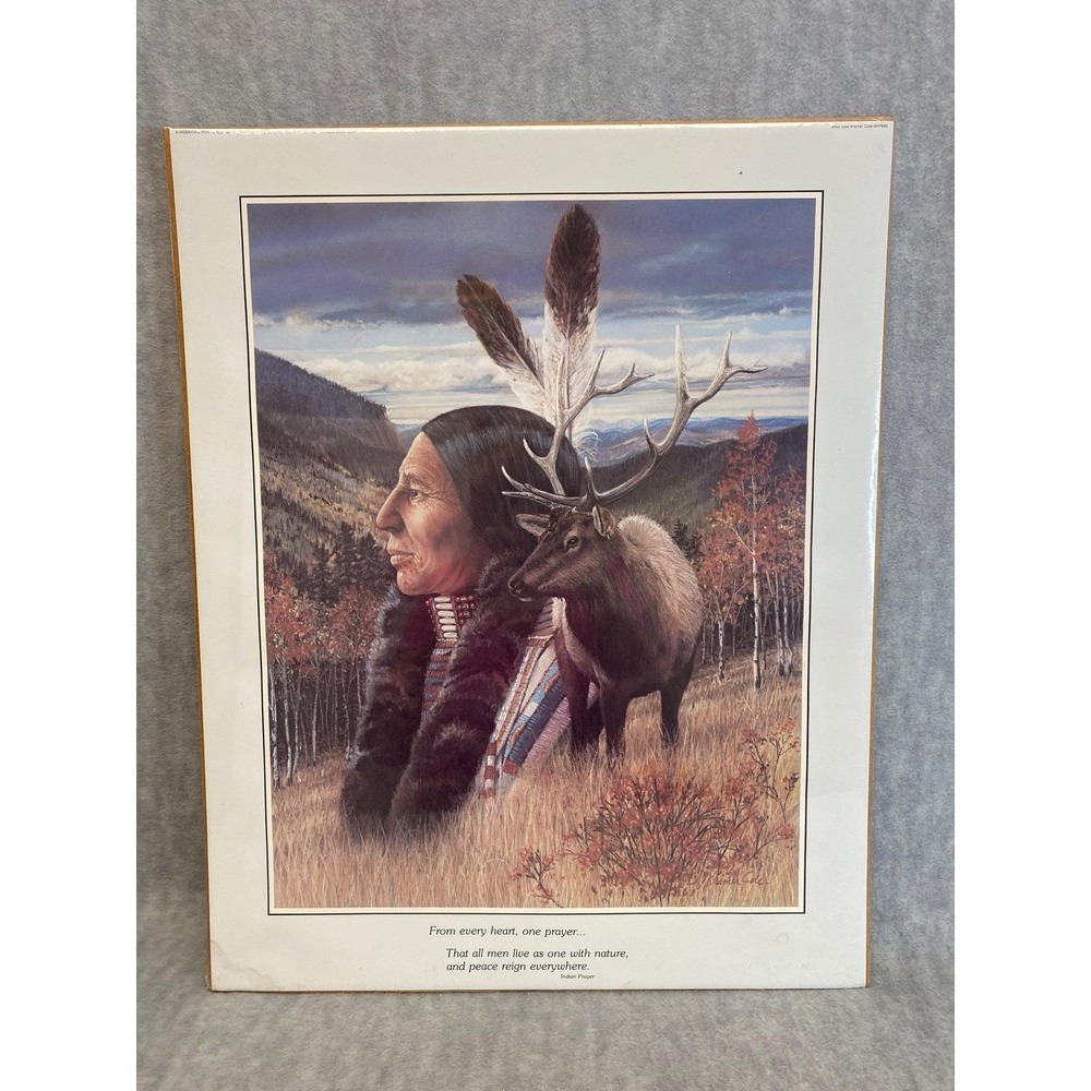 VTG Native American Indian Prayer Art "From Every Heart" '86 by J Kramer Cole